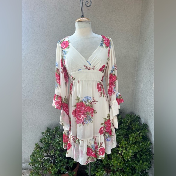 Betsey Johnson short dress Bambi boho pink roses polyester chiffon size 2 - Picture 9 of 10